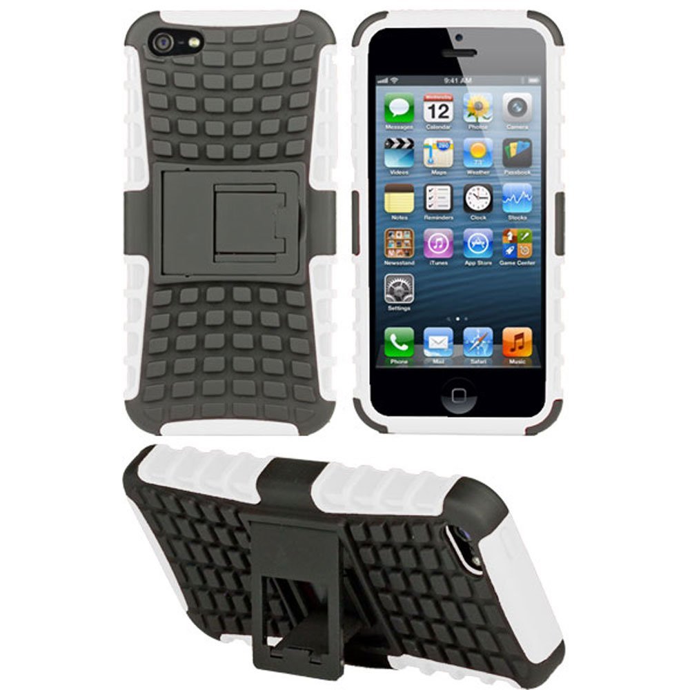 iPHONE 5 5S TPU+PC Dual  Hybrid Case with Stand (Black-White)